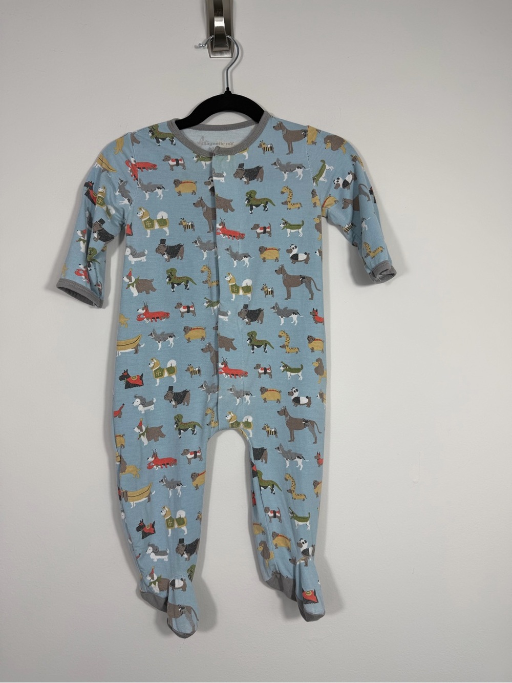 Magnetic Me Baby 6-9M Blue Animal Print Modal Magnetic Footie Pajamas